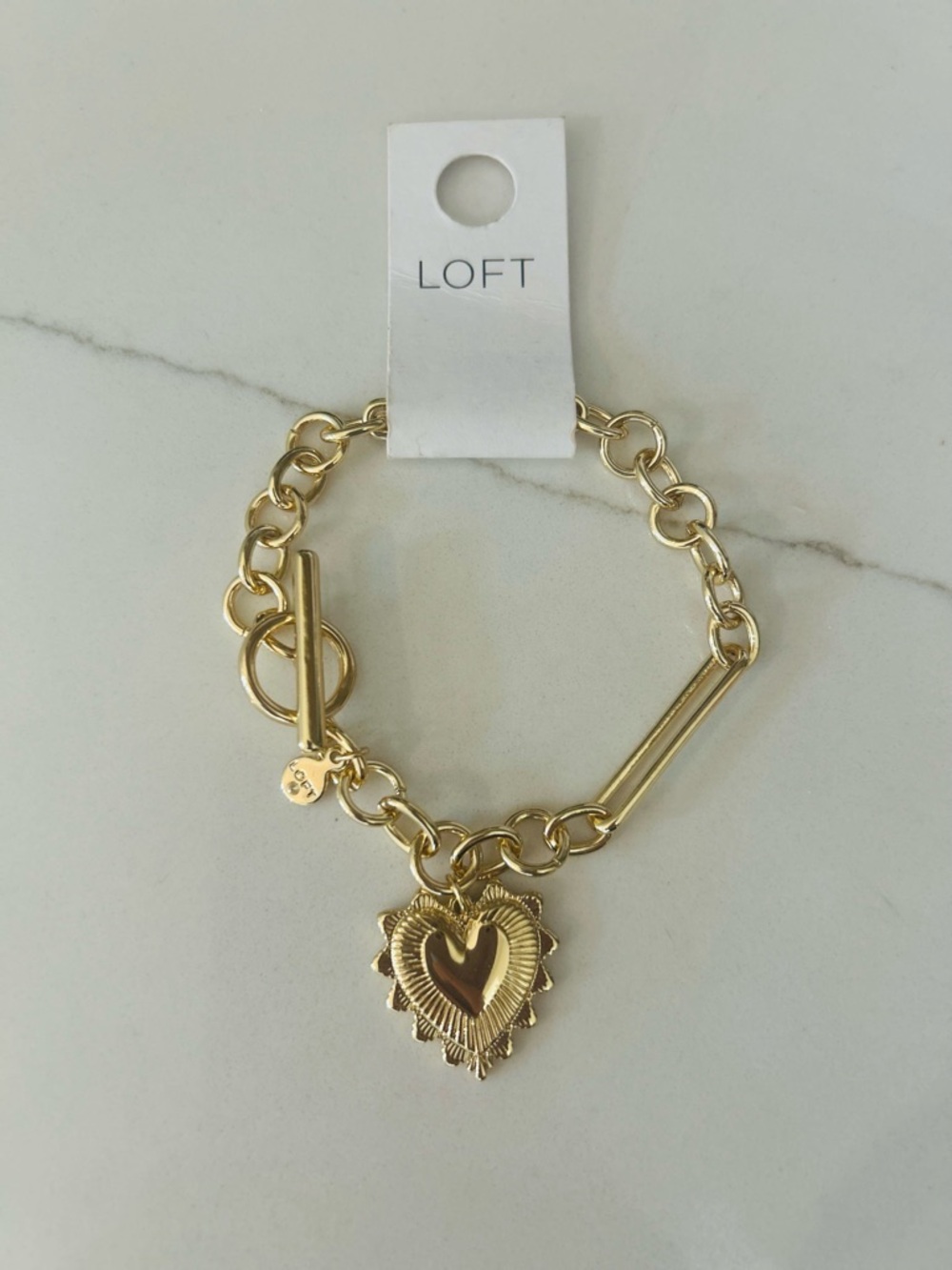 LOFT Gold Heart Pendant Link Bracelet